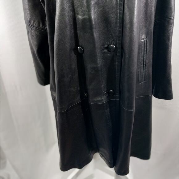 Women's Black Leather Swing Jacket Coat - Picture 5 of 13